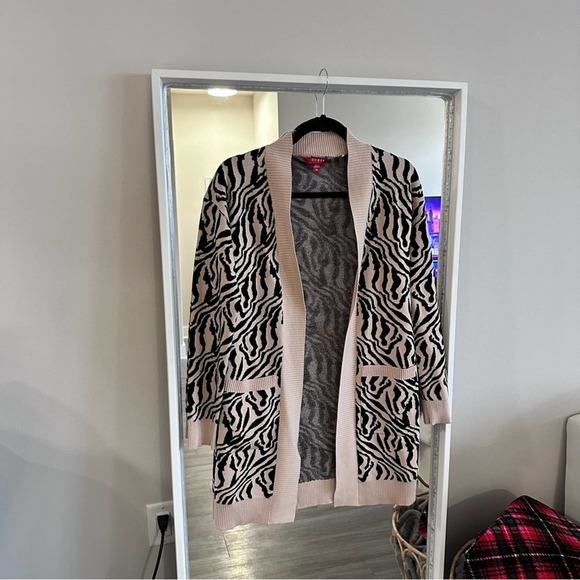 Guess Madam Zebra Printed Tan Thick Long Cardigan - Picture 4 of 16